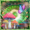 Psychedelische Pilze und Schmetterling Neonwald
