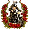 Motorradfahrer Skelett Rosen