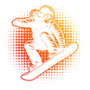Fiery red snowboarder in the jump