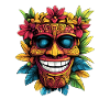 Tiki-Maske mit Blumenkranz