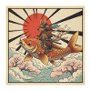 Samurai-Dackel reitende riesige Koi-Fische Japaner