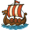 Wikingerboot mit rotem Segel