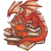 Niedlicher Roter Drache auf Bücherstapel Geschenk