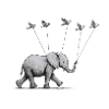 Little Elephant with Birds – Delicate Illustration