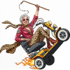 Granny on racer with flames