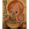 Ramen Octopus Cartoon in Sepia
