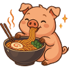 Pig with noodles ramen kawaii pig