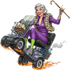 Granny purple on racing mobility scooter