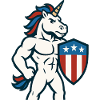 Patriotisches Einhorn-Maskottchen-Power-Schild-Design