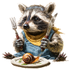 Waschbär-Küchenchef mit Gabel und Messer