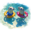 Happy seals with pool tires