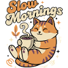 Chat lent du matin avec café