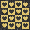 Checkerboard Golden Hearts on Black Glitter