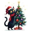 Black Cat and Christmas Tree