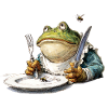 Frosch am Tisch mit Besteck