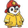 Cute Penguin Firefighter Helper Cartoon