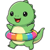 Cheerful dinosaur with swimming ring