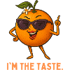 Orange cartoon fruit wearing sunglasses