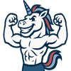 Smiling Unicorn Gym Mascot Power Flex Design