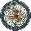 Lion fish in Art Nouveau wreath