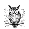 Owl Motif HOOT Monochrome Black White