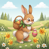Easter bunny with basket and eggs