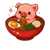 Pig with noodles ramen kawaii pig