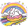 Lapin sur un arc-en-ciel de beignets