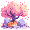 Sleeping fox under cherry tree