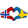Drapeau Norvège-Suède Mains de cœur