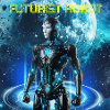 Futuristic robot in the neon cosmos