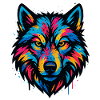 Neon Wolf Head Art