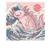 Cute Axolotl Kaiju In Japanese Wave
