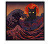 Mystic Black Cat Japanese Wave Night