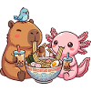 Kawaii Capybara Axolotl Ramen Bubble Tea