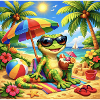 Gecko on the beach with sunglasses