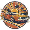 Sunset Retro Car Palm Trees