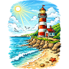 Lighthouse on sunny coastal beach