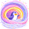 Rainbow penguin in the vortex