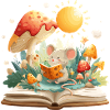 Maus im Pilzwald liest Buch