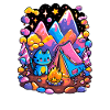 Glowing Mountains Cat Camping Magic