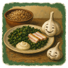 Smiling garlic with kale