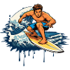 Dynamic graffiti illustration of a surfer