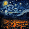 Whirling night over shining village