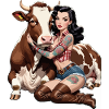 Pin-up farmer with tattoo and cow