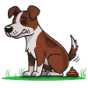 Sitzender Hund mit Comic-Pups