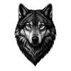 Wolf Head Black and White Illustration