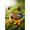 Green frog in sunshine eyes