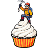 Mountaineer on Cupcake – Funny Cartoon Motif