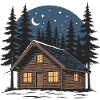 Cabane bois sous ciel étoilé nocturne